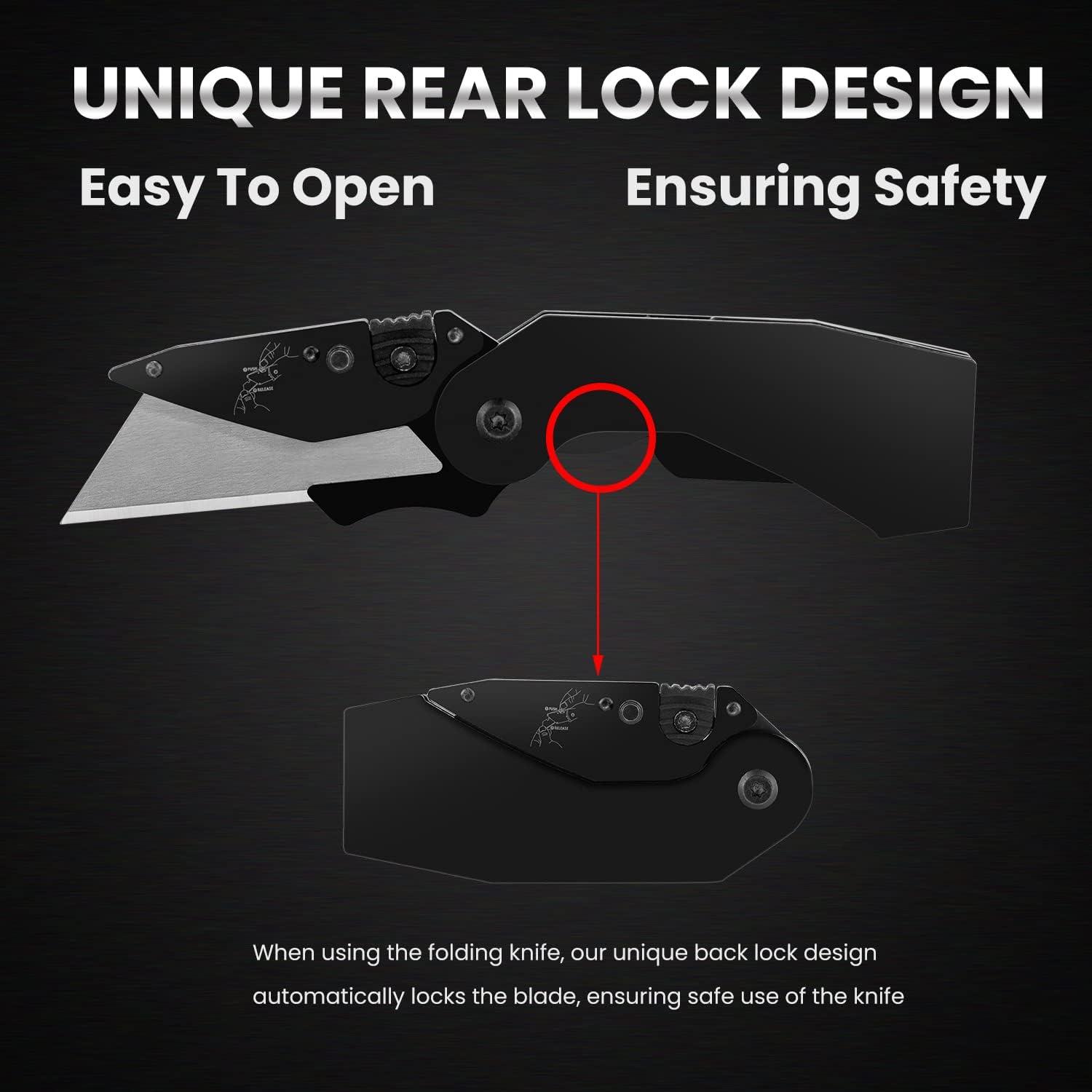 imageLichamp 6 Pack Folding Utility Knife Set Pocket Box Cutter with Belt Clip Includes Extra 30 Pieces Quick Change Blade Stainless Steel Grip with SK5 Blade