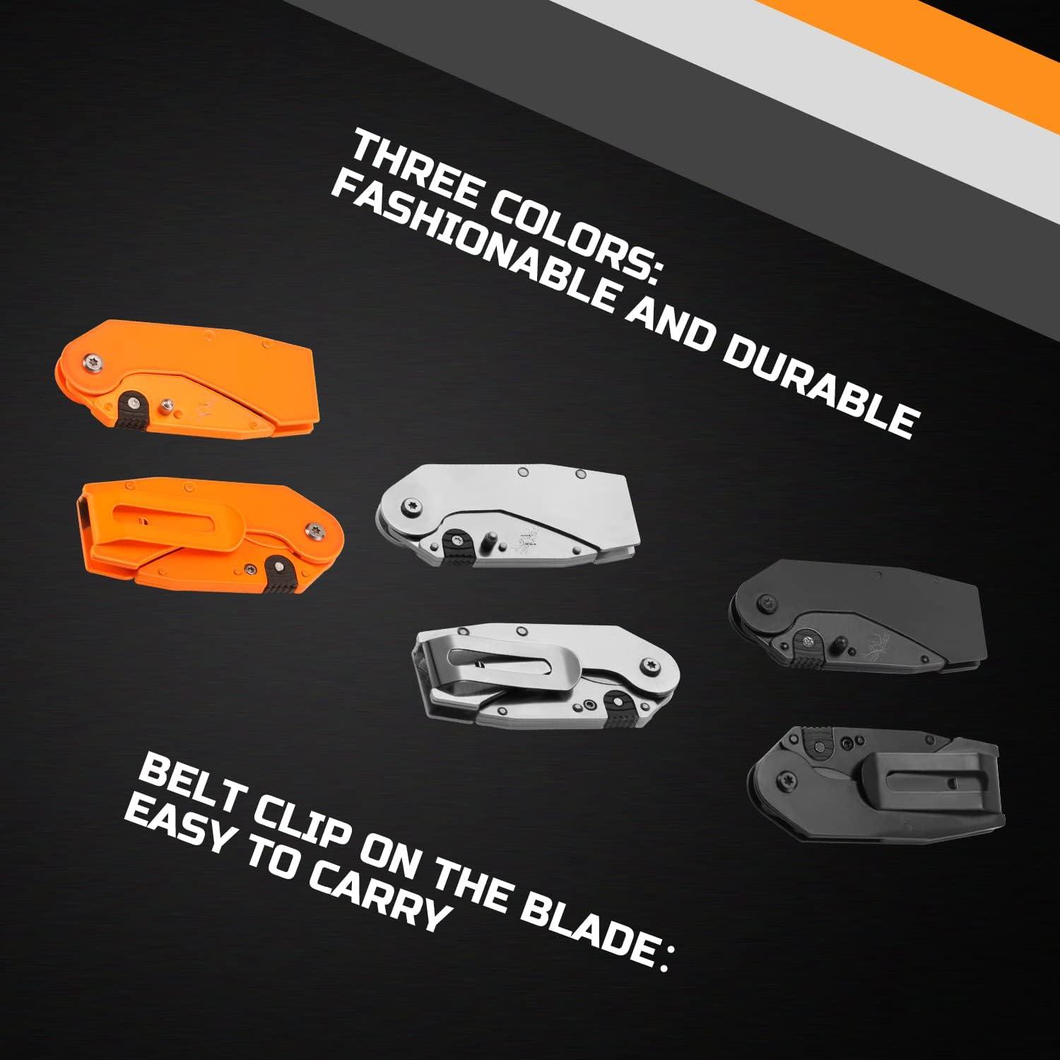 imageLichamp 6 Pack Folding Utility Knife Set Pocket Box Cutter with Belt Clip Includes Extra 30 Pieces Quick Change Blade Stainless Steel Grip with SK5 Blade