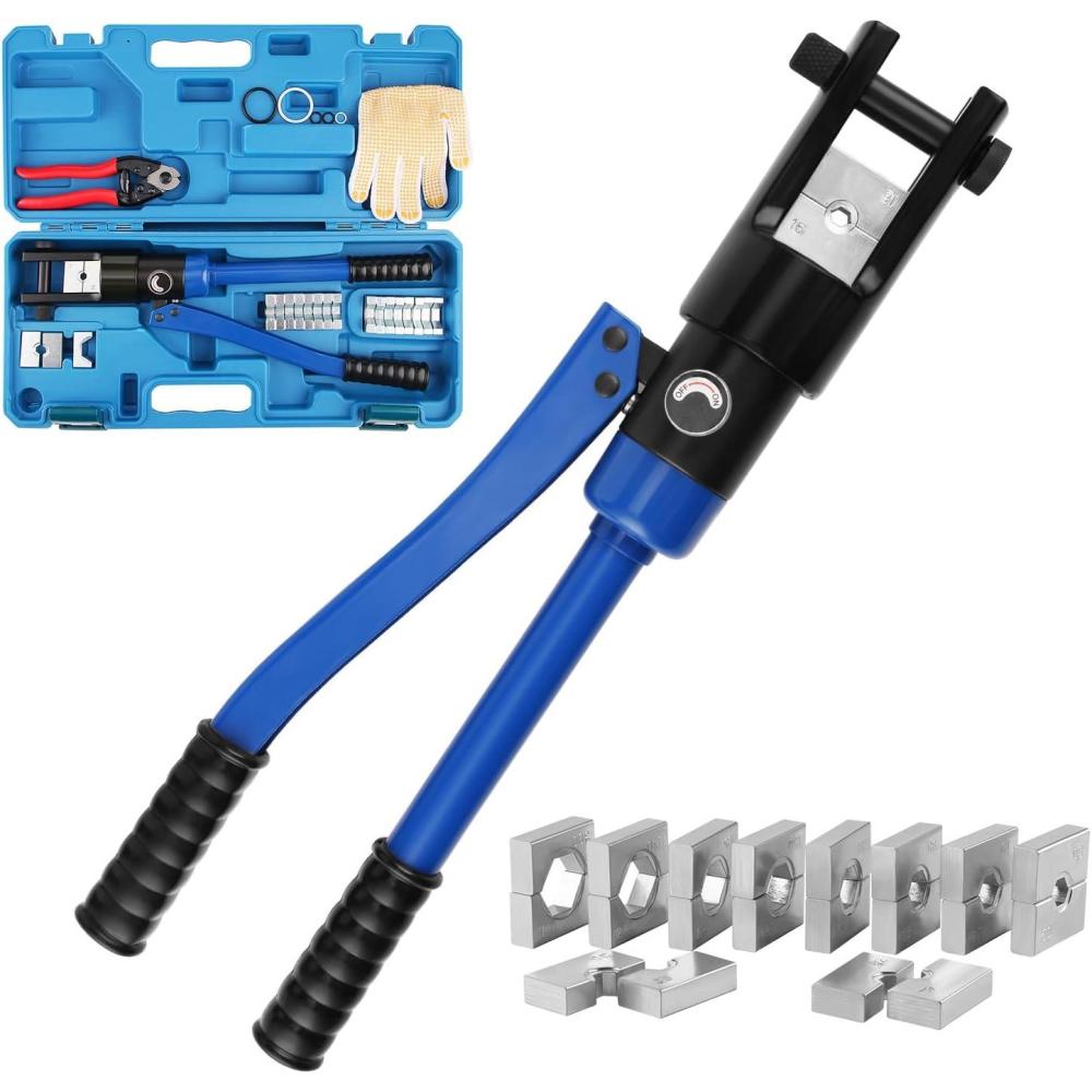 imageLICHAMP 19 Packs Hydraulic Cable Lug Tool with durable case 4 AWG to 600 MCM Battery Cable Crimping Tool WIRE Terminal Crimper Set 1603BL
