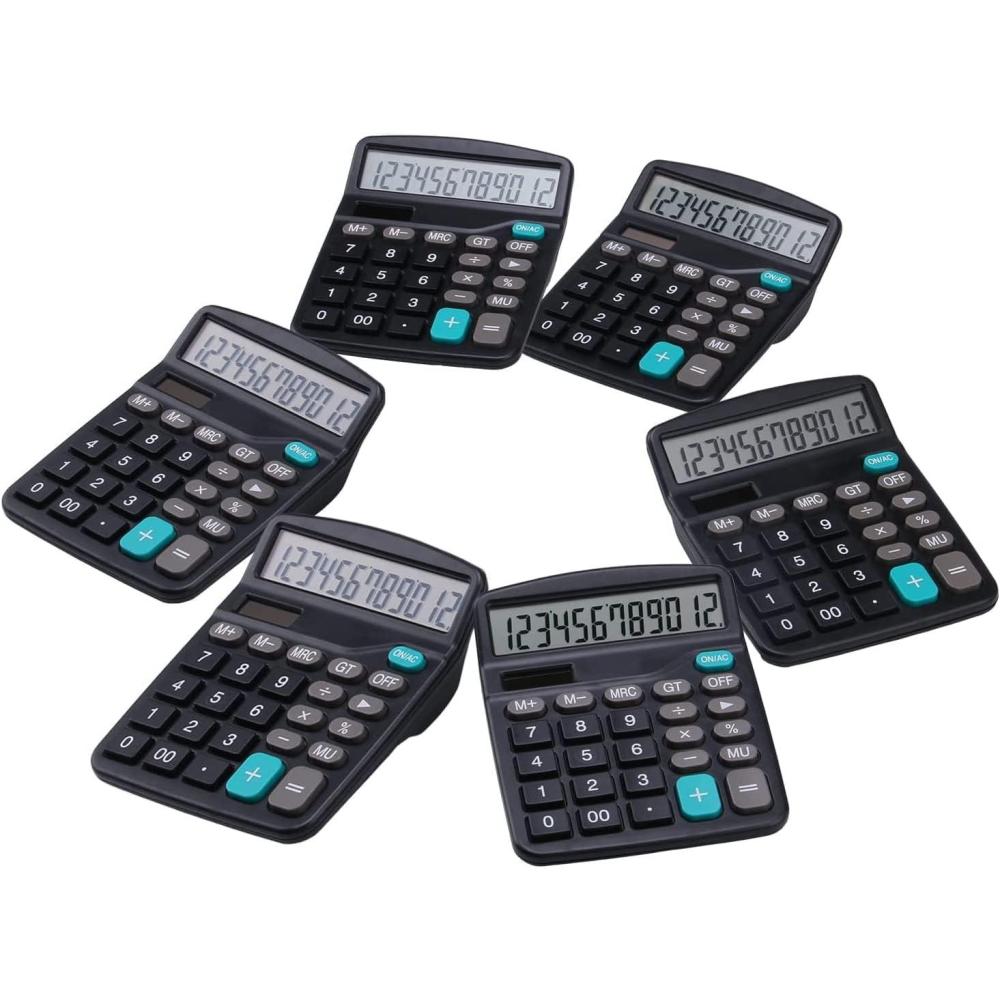 imageLICHAMP Desk Calculators with Big Buttons and Large Display Office Desktop Calculator Basic 12 Digit with Solar Power and AA Battery Included 6 Bulk Pack