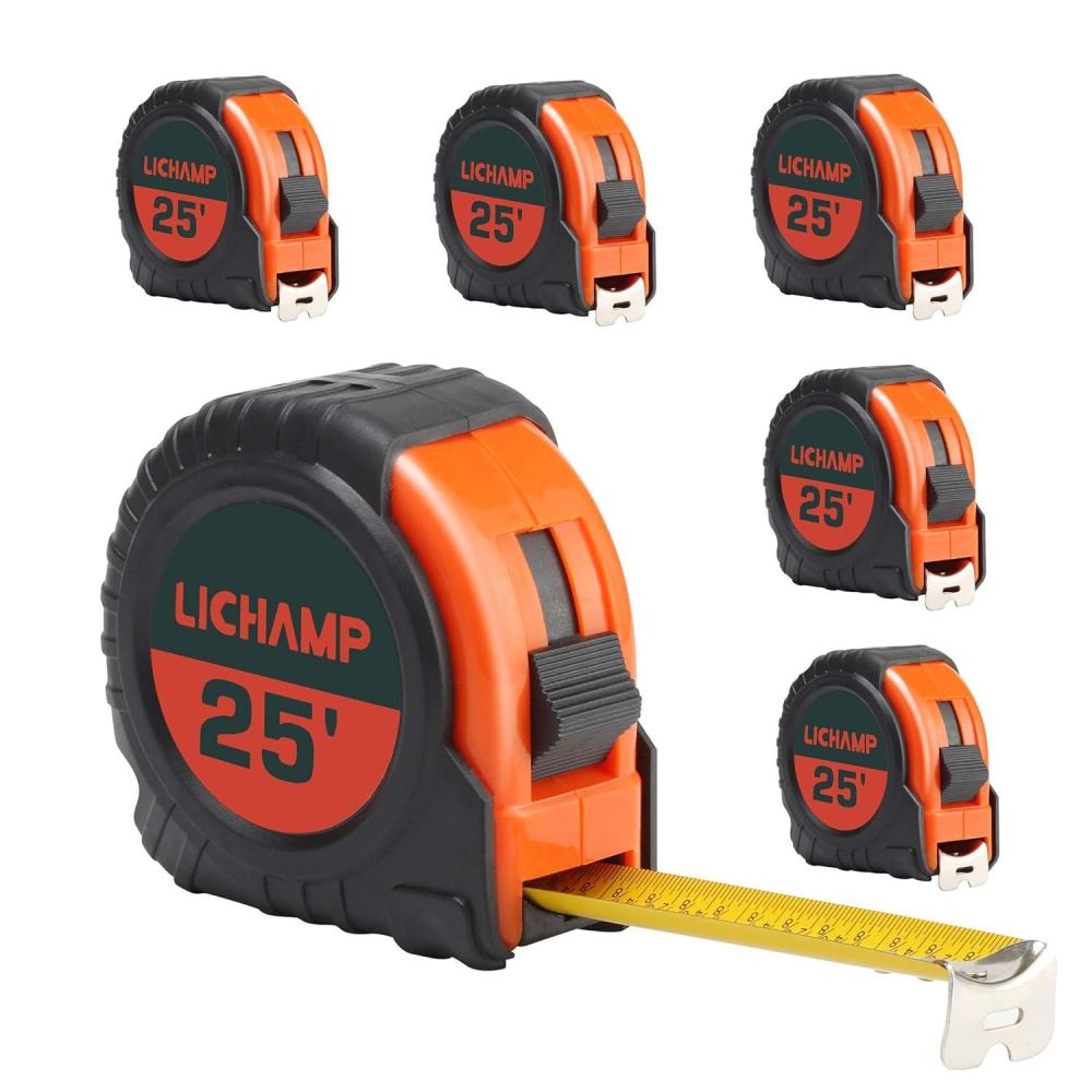 imageLICHAMP Tape Measure 25 ft 6 Pack Bulk Easy Read Measuring Tape Retractable with Fractions 18 Measurement Tape 25Foot by 1Inch