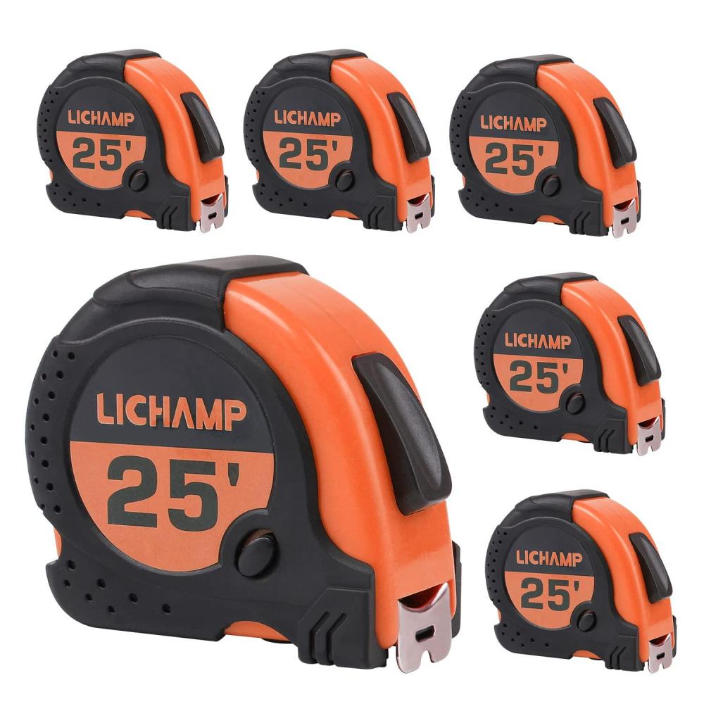 imageLICHAMP Tape Measure 25 ft 6 Pack Bulk Easy Read Measuring Tape Retractable with Fractions 18 Multipack Measurement Tapes 25Foot by 1Inch C6RDOrange