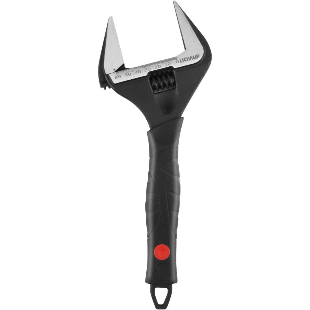 imageLichamp 12Inch Wide Jaw Adjustable Stubby Wrench with 60 mm Jaw Opening for Plumbing Automotive and Industry Black