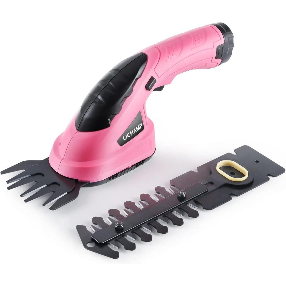 imageLichamp 2in1 Electric Hand Held Grass Shear Hedge Trimmer Shrubbery Clipper Cordless Battery Powered Rechargeable for Garden and Lawn CGS3601 Grass GreenPink