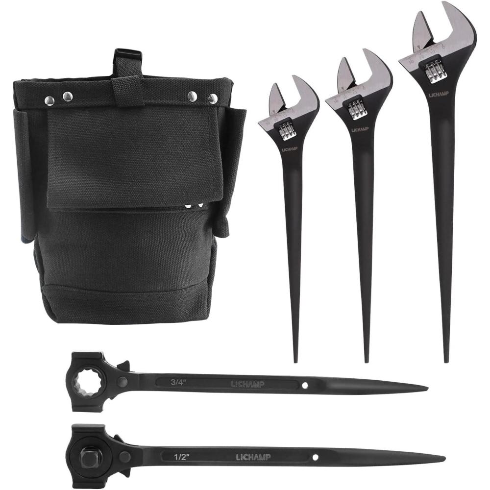 imageLichamp 6 Piece Spud Wrench Set Adjustable 1016 Inches Dual Head Ratchet Scaffold Wrench Iron Work Bolt Bags