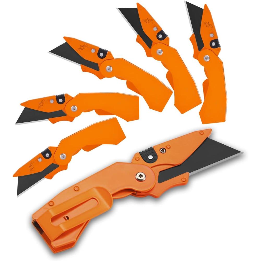 imageLichamp 6Pack Folding Utility Knife Box Cutter Quick Change Razor Knife Utility Pocket Construction Blade Silver C6SLOrange