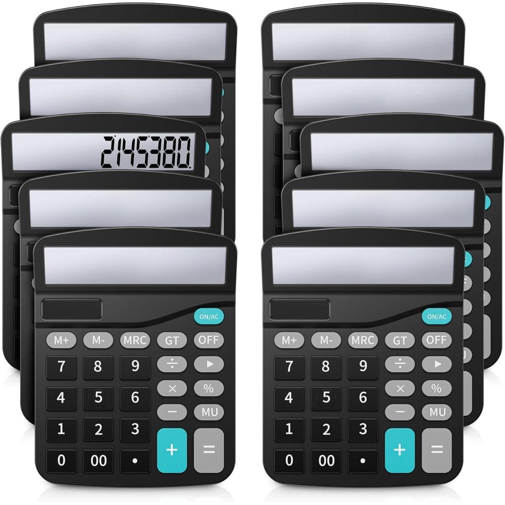 imageLichamp Desk Calculators with Big Buttons and Large Display Office Desktop Calculator Basic 12 Digit with Solar Power and AA Battery Included 10 Bulk Pack
