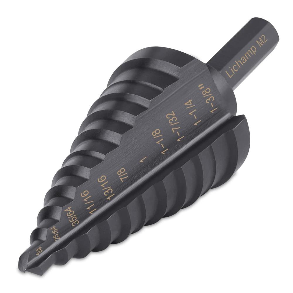 imageLichamp Step Drill Bit Set for Metal Sheet Heavy Duty 4Piece Genuine M2 HSS Step Up Down Drill Bits Stepper Unibit for Steel Hole 28 Sizes from 18 to 12 inches11 Sizes  14 to 138
