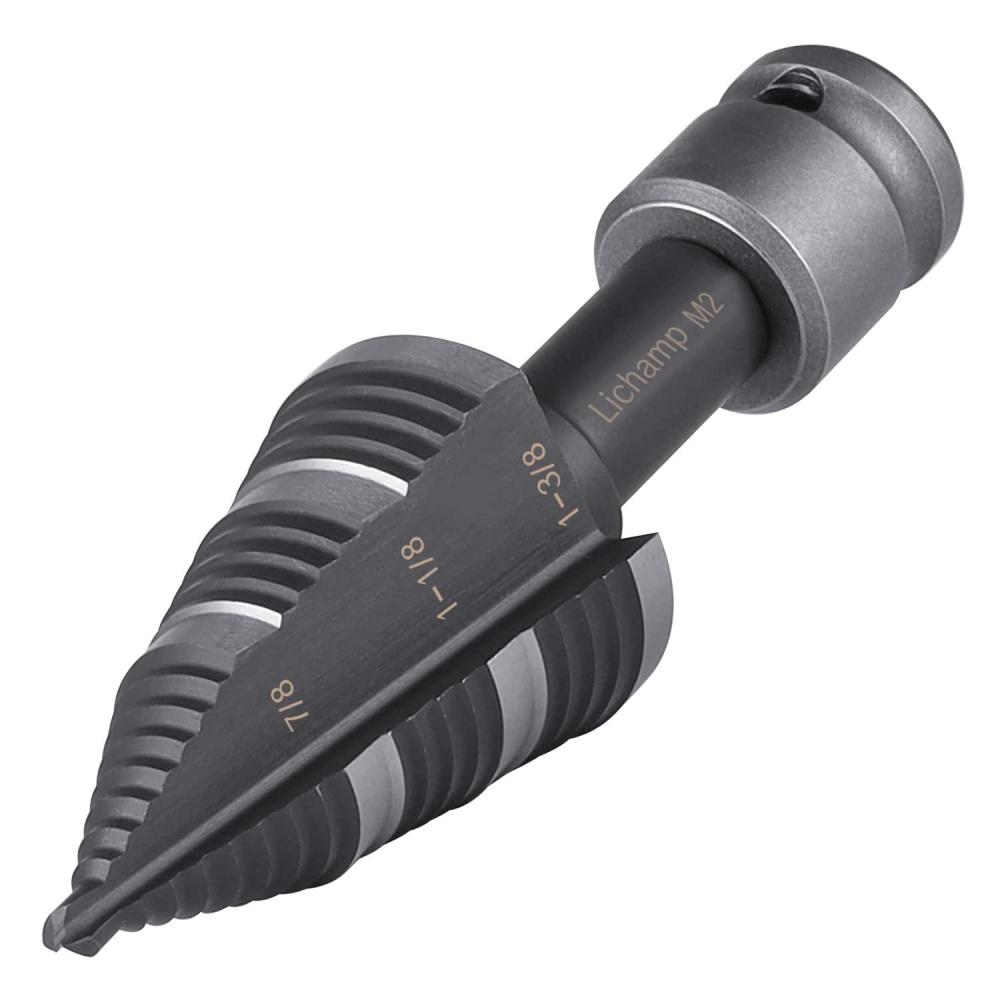 imageLichamp Unibit Step Drill Bit Genuine HSS M2 Impact Wrench Stepper Bit 19 Sizes from 316quot to 138quot Dual Straight Grooved with 12quot Square Drive A5BK
