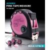 Lichamp Pink Tape Measure 4 Pack, with Soft Tape Measures, 10ft x 5/8in, 16ft x 3/4in, 25ft x 1in, 04MXPK