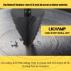 Lichamp Step Drill Bit Set for Metal Sheet Heavy Duty, 4-Piece Genuine M2 HSS Step Up Down Drill Bits Stepper Unibit for Steel Hole, 28 Sizes from 1/8 to 1/2 inches(12 Sizes 1/4″ to 2-3/8″)