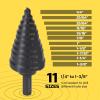 Lichamp Step Drill Bit Set for Metal Sheet Heavy Duty, 4-Piece Genuine M2 HSS Step Up Down Drill Bits Stepper Unibit for Steel Hole, 28 Sizes from 1/8 to 1/2 inches(11 Sizes  1/4″ to 1-3/8″)