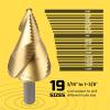 Lichamp Step Drill Bit Set for Metal Sheet Heavy Duty, 4-Piece Genuine M2 HSS Step Up Down Drill Bits Stepper Unibit for Steel Hole, 28 Sizes from 1/8 to 1/2 inches(19 Sizes Spiral  3/16″ to 1-3/8″)