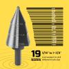 Lichamp Unibit Step Drill Bit for Metal, Genuine HSS M2 Drill Stepper Bit for Hard Metal Heavy Duty, 19 Sizes from 3/16″ to 1-3/8″, Dual Straight Grooved with Hex Drive, A4BK