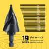 Lichamp Unibit Step Drill Bit for Metal, Genuine M2 Drill Stepper Bit for Hard Metal Heavy Duty, 19 Sizes from 3/16″ to 1-3/8″, Spiral Grooved with 3/8″ Quick Change Drive, C3BK