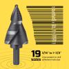 Lichamp Unibit Step Drill Bit for Metal, Genuine M2 Drill Stepper Bit for Hard Metal Heavy Duty, 19 Sizes from 3/16″ to 1-3/8″, Spiral Grooved with Hex Drive, C1BK