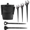 Lichamp 6 Piece Spud Wrench Set, Adjustable 10-16 Inches, Dual Head Ratchet, Scaffold Wrench, Iron Work Bolt Bags