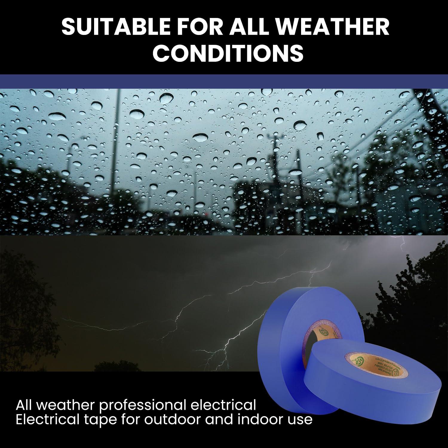 imageLichamp 10Pack Blue Electrical Tape Waterproof 34 in x 66ft Industrial Grade ULCSA Listed High Temp Electrical Tape Blue Electric Super Vinyl