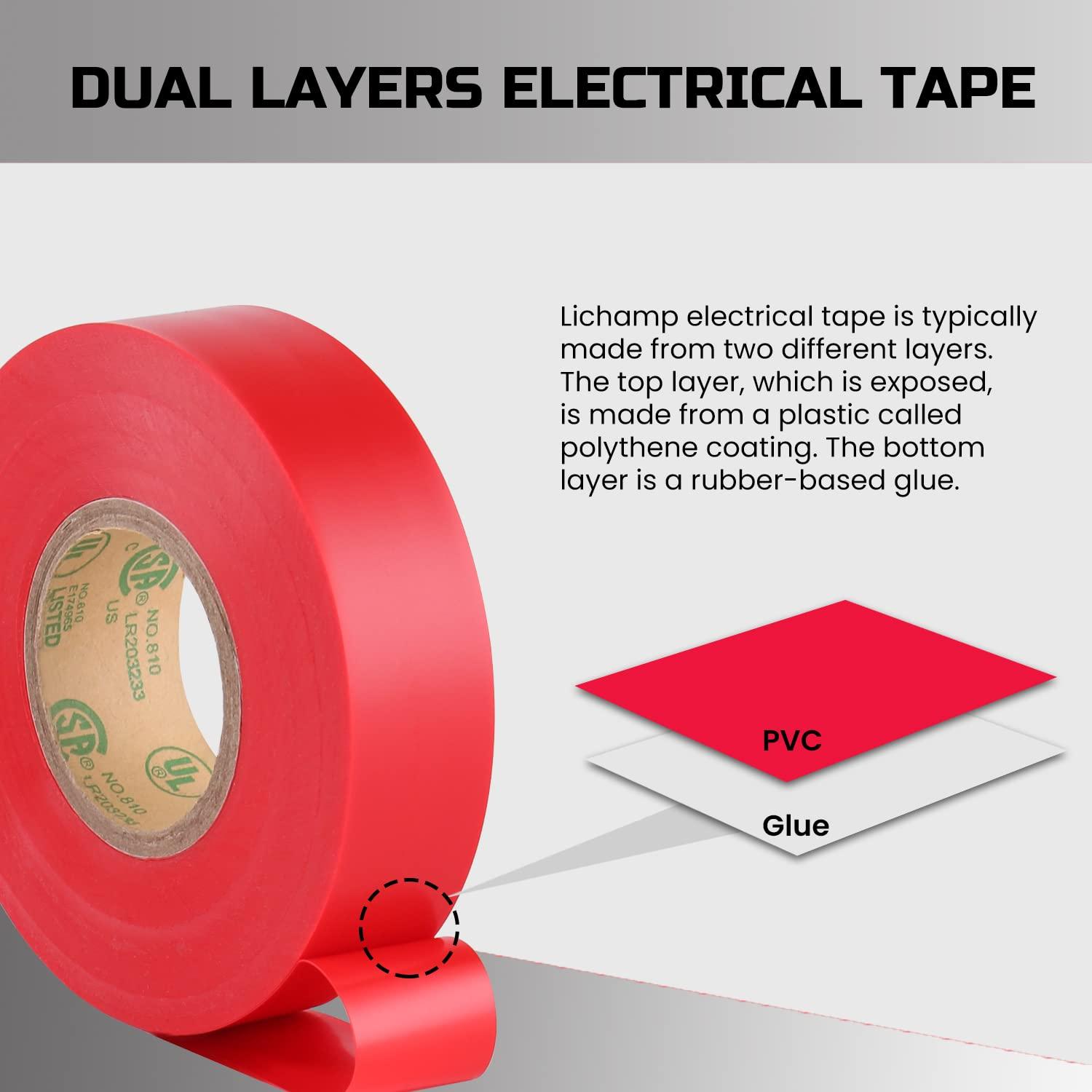 imageLichamp 10Pack Red Electrical Tape Waterproof 34 in x 66ft Industrial Grade ULCSA Listed High Temp Electrical Tape Electric Super Vinyl
