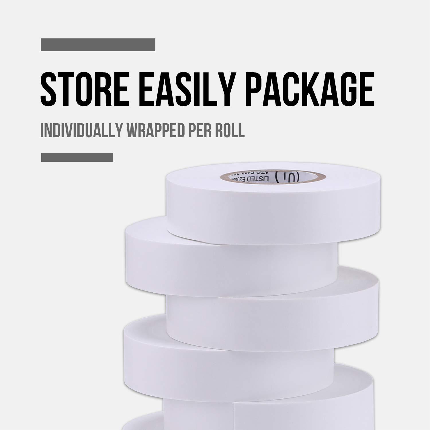 imageLichamp 10Pack White Electrical Tape Waterproof 34 in x 66ft Industrial Grade ULCSA Listed High Temp Electrical Tape Electric Super Vinyl