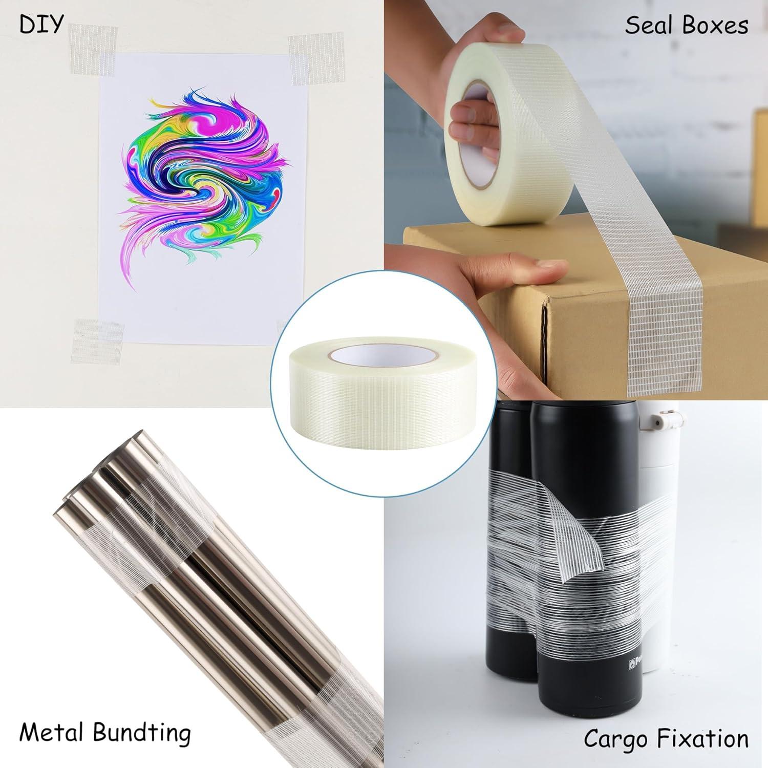 imageLichamp Bi Directional Filament Strapping Tape 2 Inch x 60 Yards 59 Mil Fiberglass Reinforced Packing Tape