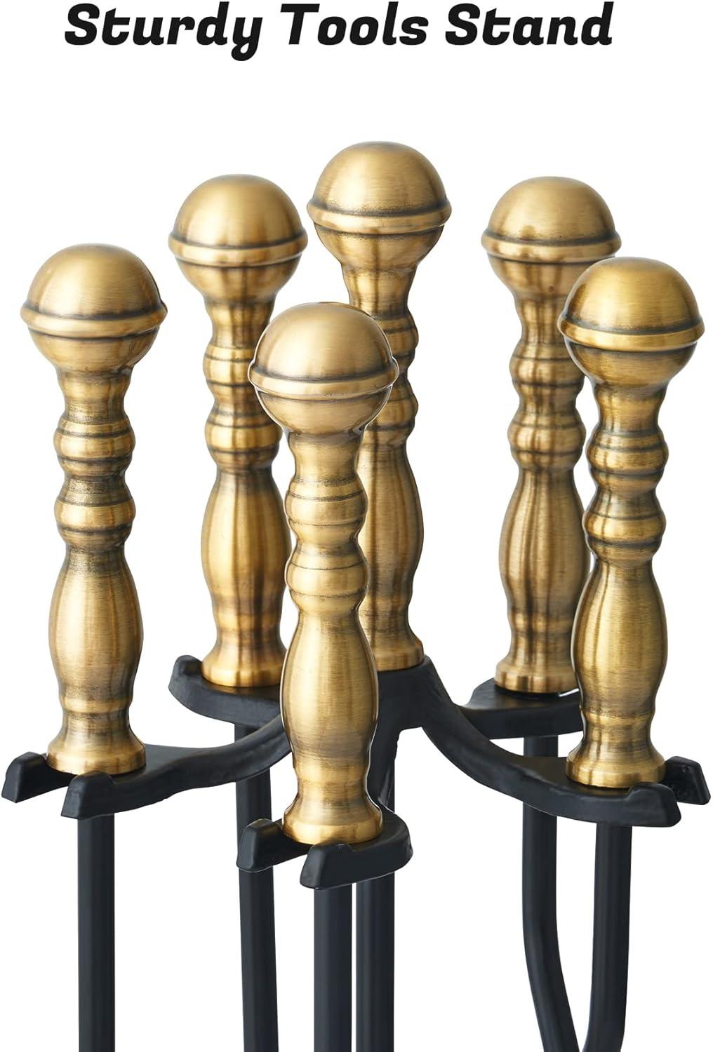imageLichamp Fireplace Tools Set 5Pieces Indoor Outdoor Sturdy Fire Place Poker Sets with Retro Gold Handle FTS45GD