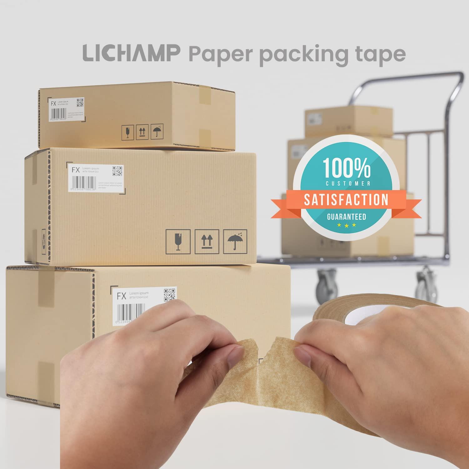 imageLichamp Kraft Packing Tape Brown Kraft Gummed Tape for Packing Boxes Shipping Cardboard and Carton Sealing 6 Rolls x 2 inch x 55 Yard x 7 mil B206BN