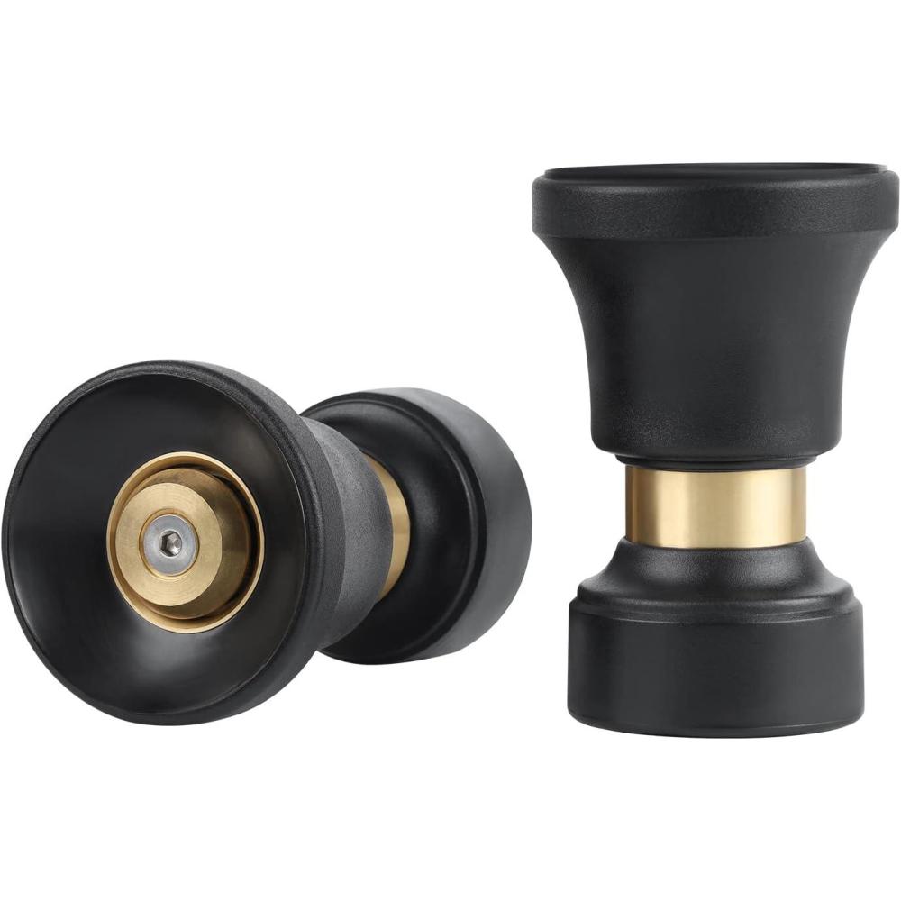 imageHose Nozzle Lichamp 2 Pack Heavy Duty Brass Fireman Style High Power Leak Proof Adjustable Garden Water Sprayer Suitable for Car Wash Patio Cleaning Watering Lawn and Garden Shower Pets Black
