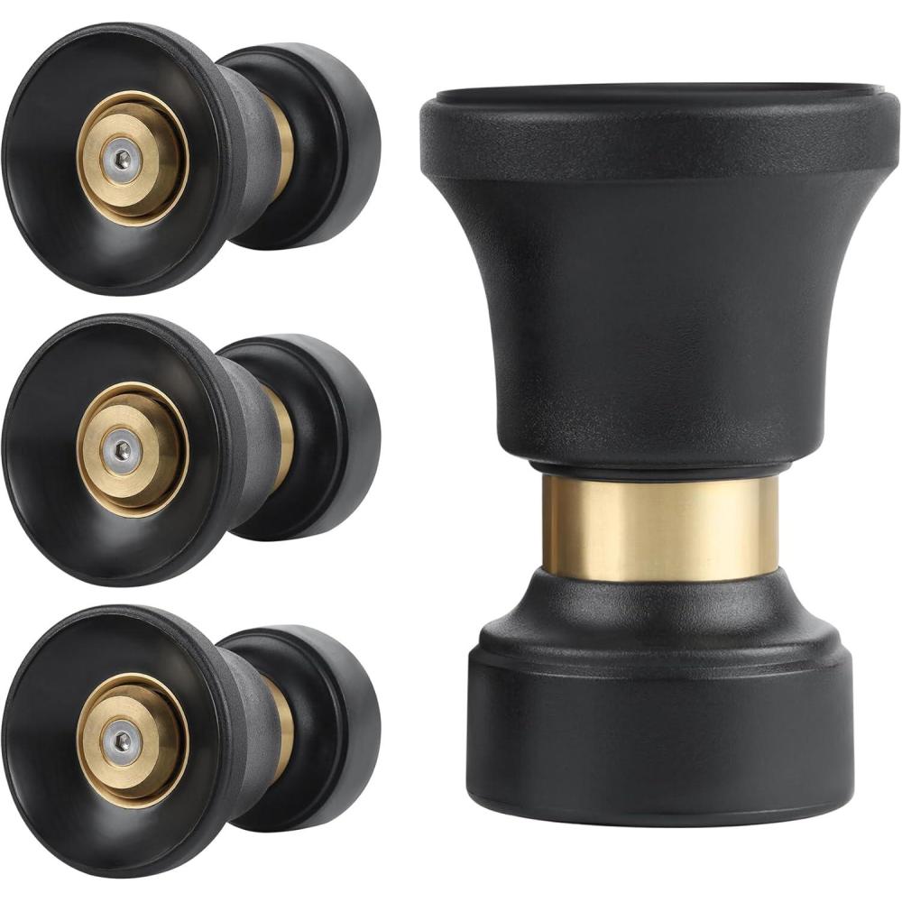 imageHose Nozzle Lichamp 4 Pack Heavy Duty Brass Fireman Style High Power Leak Proof Adjustable Garden Water Sprayer Suitable for Car Wash Patio Cleaning Watering Lawn and Garden Shower Pets Black