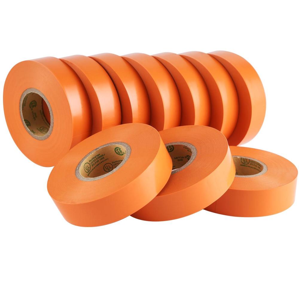 imageLichamp 10Pack Orange Electrical Tape Waterproof 34 in x 66ft Industrial Grade ULCSA Listed High Temp Electrical Tape Orange Electric Super Vinyl