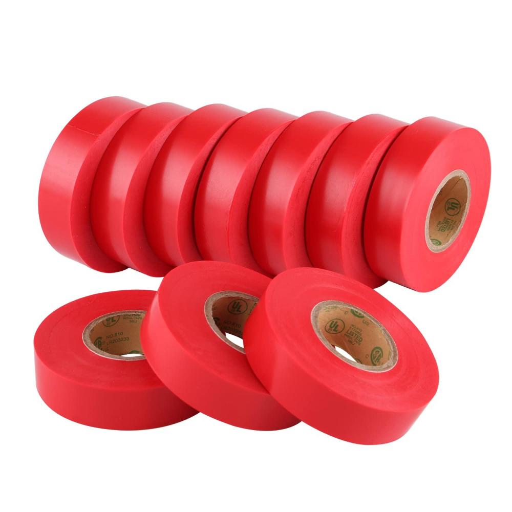 imageLichamp 10Pack Red Electrical Tape Waterproof 34 in x 66ft Industrial Grade ULCSA Listed High Temp Electrical Tape Electric Super Vinyl