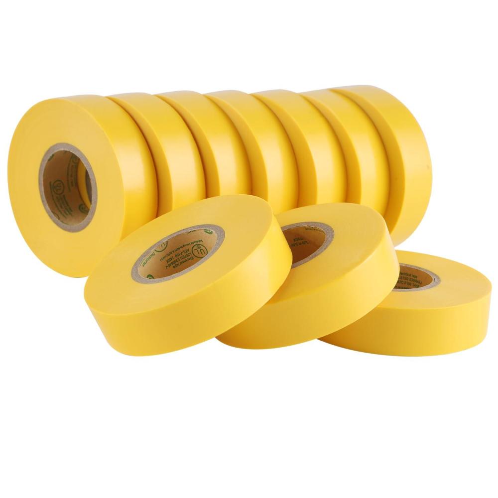imageLichamp 10Pack Yellow Electrical Tape Waterproof 34 in x 66ft Industrial Grade ULCSA Listed High Temp Electrical Tape Yellow Electric Super Vinyl