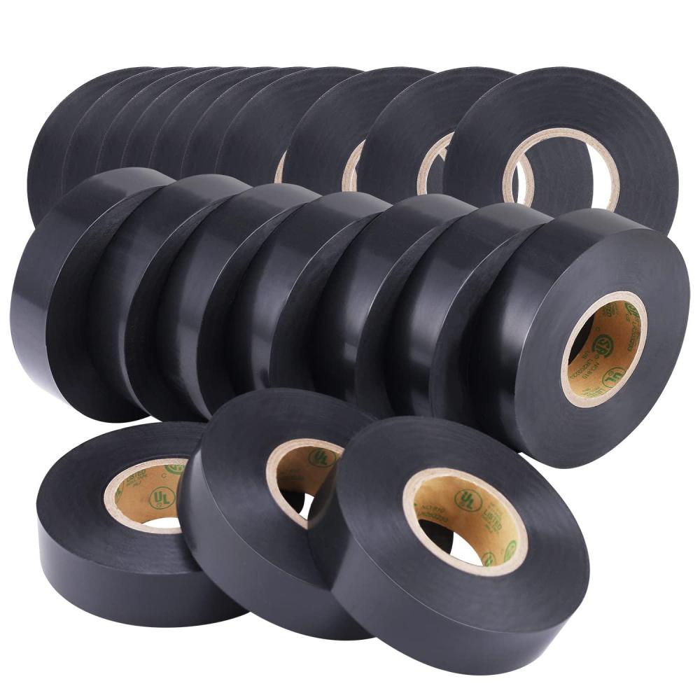 imageLichamp 20Pack Black Electrical Tape Waterproof 34 in x 66ft Industrial Grade ULCSA Listed High Temp Electrical Tape Electric Super Vinyl