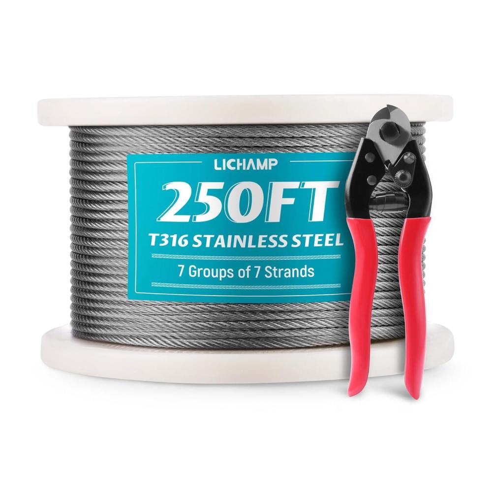 imageLichamp 250FT 18quot Stainless Steel Wire Rope Cable Aircraft 316 SS Braided Steel Wire Thin Metal Cable Hardware for Deck Railing Handrail Safety System SSC250