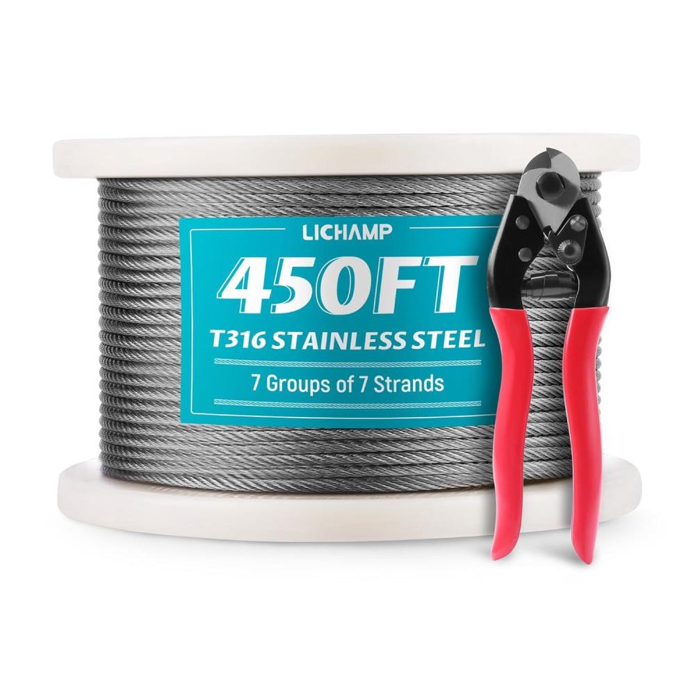 imageLichamp 450FT 18quot Stainless Steel Wire Rope Cable Aircraft 316 SS Braided Steel Wire Thin Metal Cable Hardware for Deck Railing Handrail Safety System SSC450