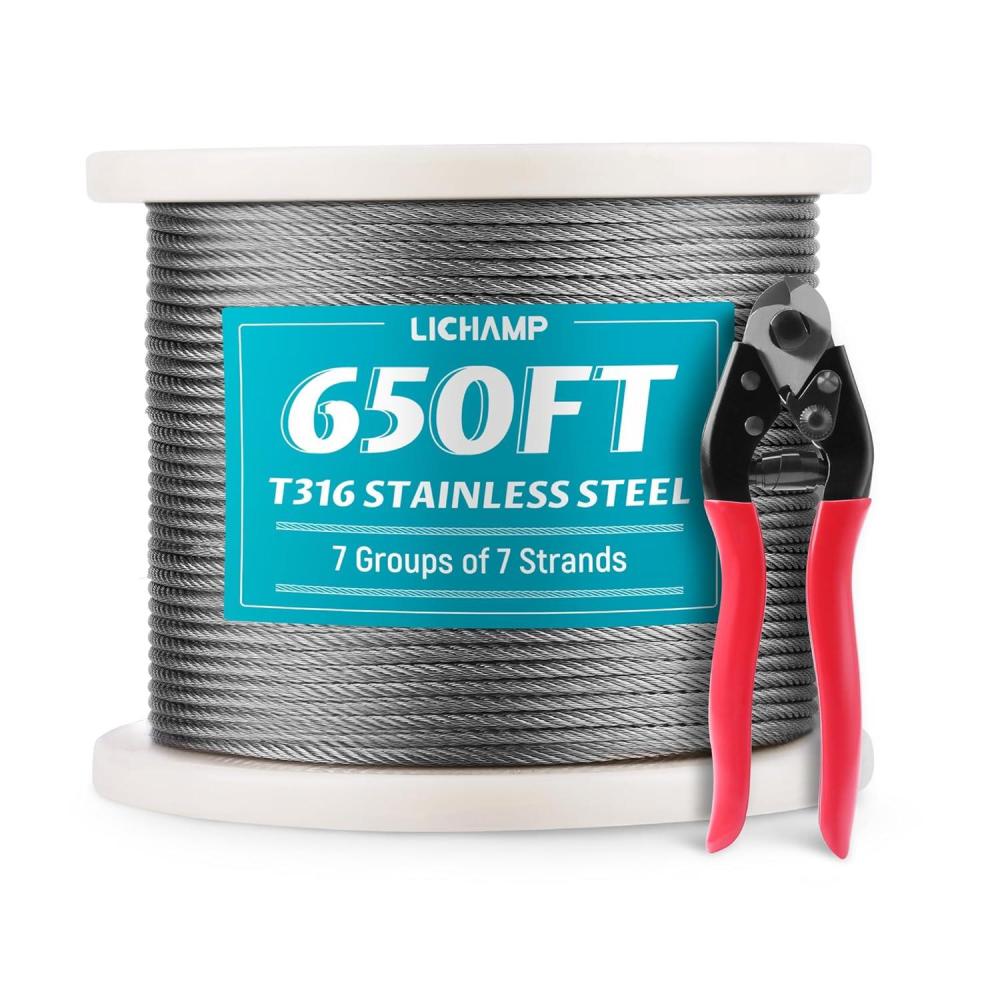 imageLichamp 650FT 18quot Stainless Steel Wire Rope Cable Aircraft 316 SS Braided Steel Wire Thin Metal Cable Hardware for Deck Railing Handrail Safety System SSC650