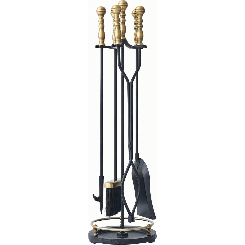 imageLichamp Fireplace Tools Set 5Pieces Indoor Outdoor Sturdy Fire Place Poker Sets with Retro Gold Handle FTS45GD