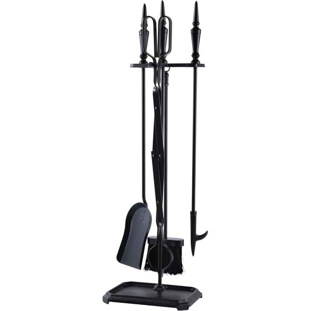 imageLichamp Gothic Fireplace Tools Set 5Pieces Indoor Outdoor Sturdy Fire Place Poker Sets with Gothic Handle FTS35BK