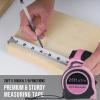Lichamp Pink Tape Measure 25 Feet, Measuring Tape 1 Pack 25ft x 1in with 1/8 Fractions