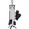 Lichamp Fireplace Tools Set, 5-Pieces Indoor Outdoor Sturdy Fire Place Poker Sets with Retro Handle and Heat Resistant Leather Gloves, FTS55BK