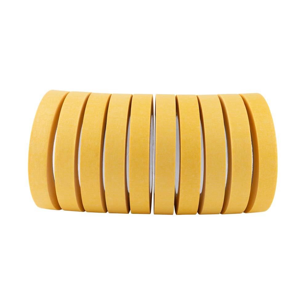 imageLichamp 10Pack Automotive Refinish Masking Tape Yellow 18mm x 55m Cars Vehicles Auto Body Paint Tape Automotive Painters Tape Bulk Set 07inch x 60 Yards x 10 Rolls