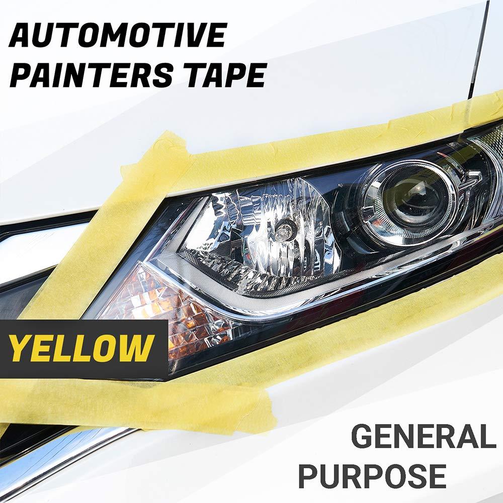 imageLichamp 10Pack Automotive Refinish Masking Tape Yellow 36mm x 55m Cars Vehicles Auto Body Paint Tape Automotive Painters Tapes Bulk Set 14inch x 180foot x 10 Rolls 600 Total Yards