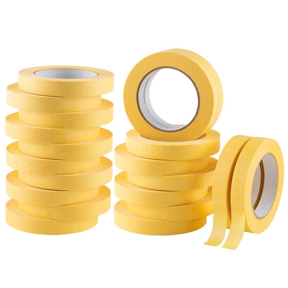 imageLichamp 20Pack Automotive Refinish Masking Tape Yellow 18mm x 55m Cars Vehicles Auto Body Paint Tape Automotive Painters Tapes Bulk Set 07inch x 180foot x 20 Rolls
