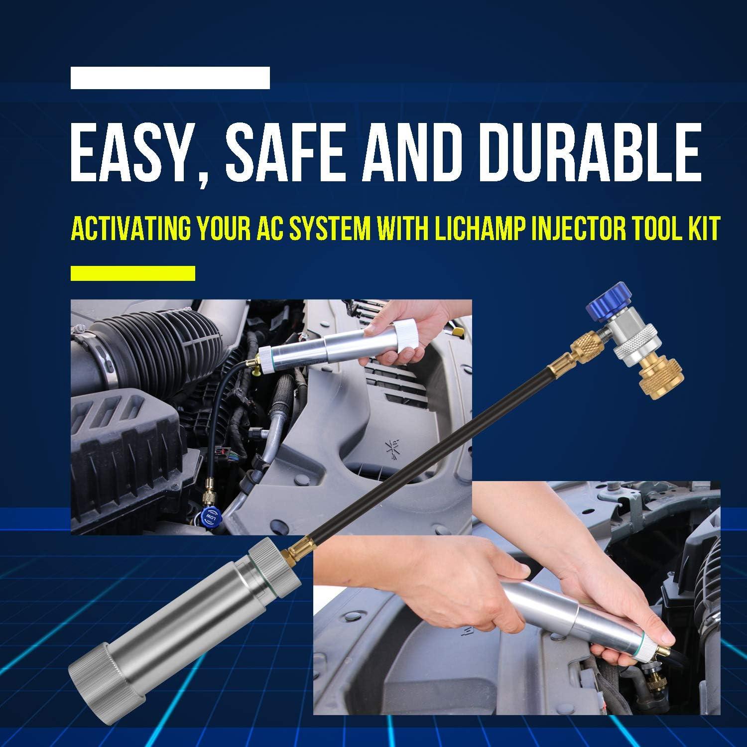 imageLichamp AC Oil Injector R134A R1234YF Refrigerant AC Dye Injector Kit with Adjustable Coupler and Oil Checkers