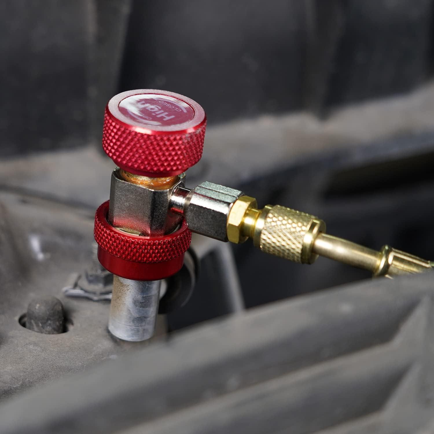 imageLichamp AC R134A Adapters with Puncture 134A Can Tap AC 134 Quick Coupler Hose Connector Fitting Kit with Tank Adapter and Valve Core Remover QA02