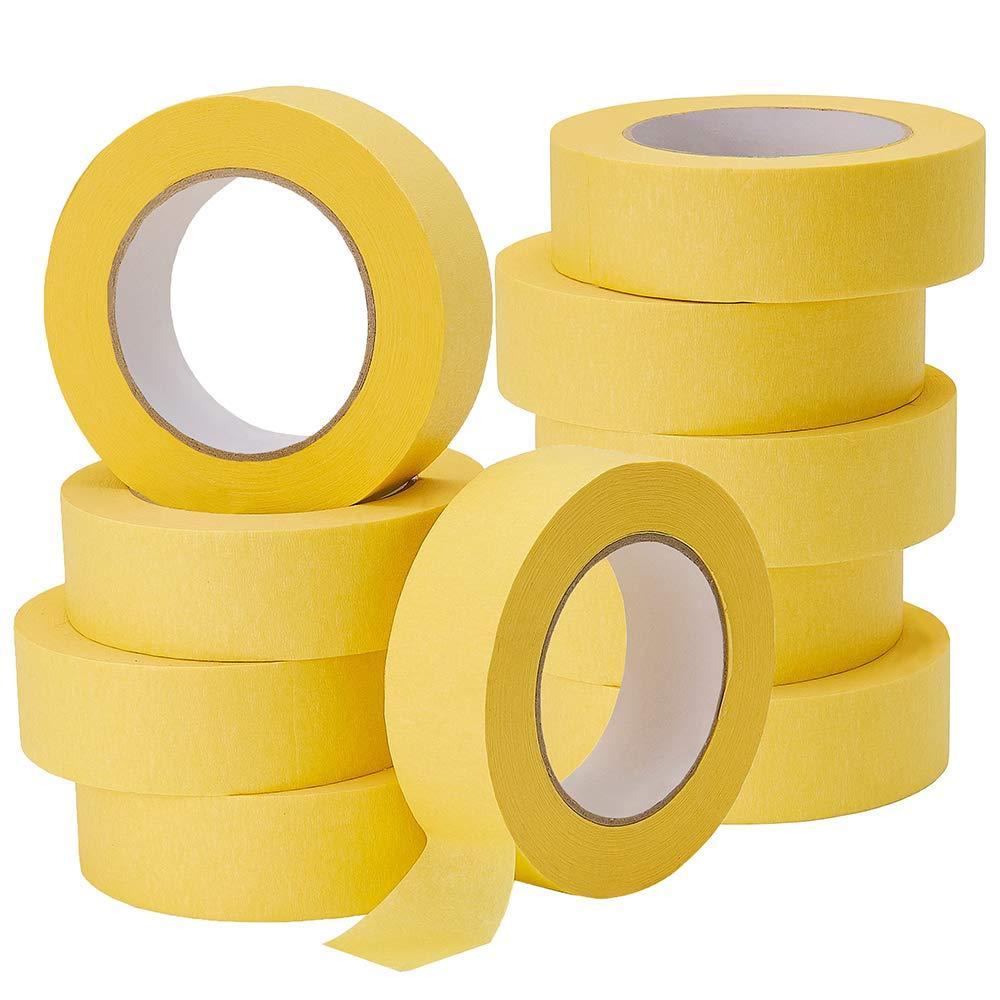 imageLichamp 10Pack Automotive Refinish Masking Tape Yellow 36mm x 55m Cars Vehicles Auto Body Paint Tape Automotive Painters Tapes Bulk Set 14inch x 180foot x 10 Rolls 600 Total Yards