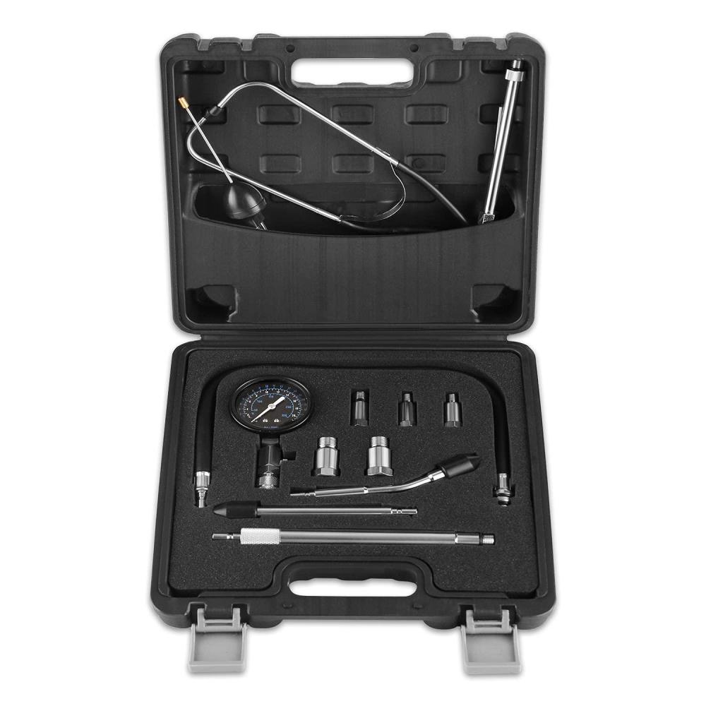 imageLichamp 11pcs Compression Tester Adapter Kit Automotive Engine Cylinder Leak Down Compression Test Motor Pressure Gauge Include Engine Cylinder Stethoscope