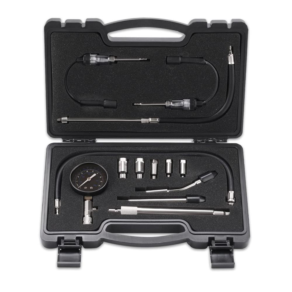 imageLichamp 12pcs Compression Tester Adapter Kit with Spark Tester Automotive Engine Cylinder Leak Down Compression Test Motor Pressure Gauge