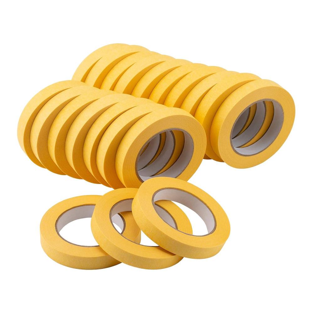 imageLichamp 20Pack Automotive Refinish Masking Tape Yellow 18mm x 55m Cars Vehicles Auto Body Paint Tape Automotive Painters Tapes Bulk Set 07inch x 180foot x 20 Rolls