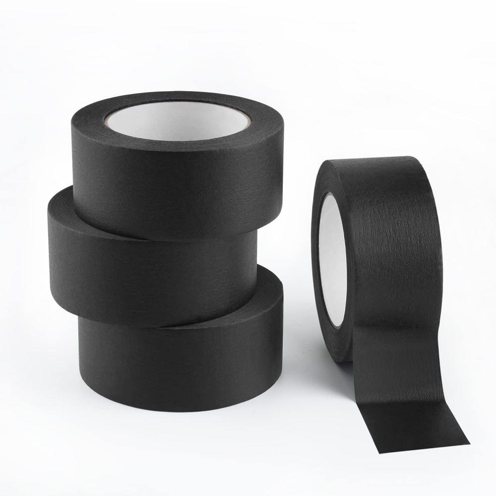 imageLichamp 4 Pack Black Painters Tape 2 inch Wide Medium Adhesive Black Masking Tape Bulk Multi Pack 2 inch x 55 Yards x 4 Rolls 220 Total Yards